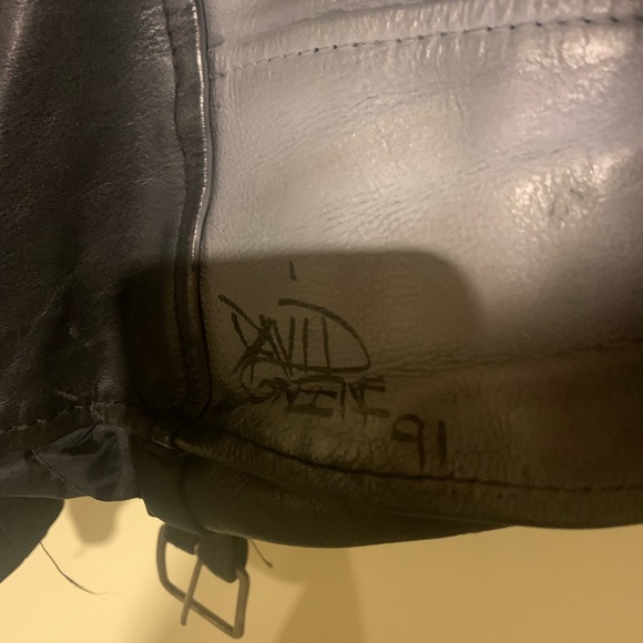 1991 Motorcycle Cowhide leather jacket with James Dean portrait by David Greene - Picture 3 of 5